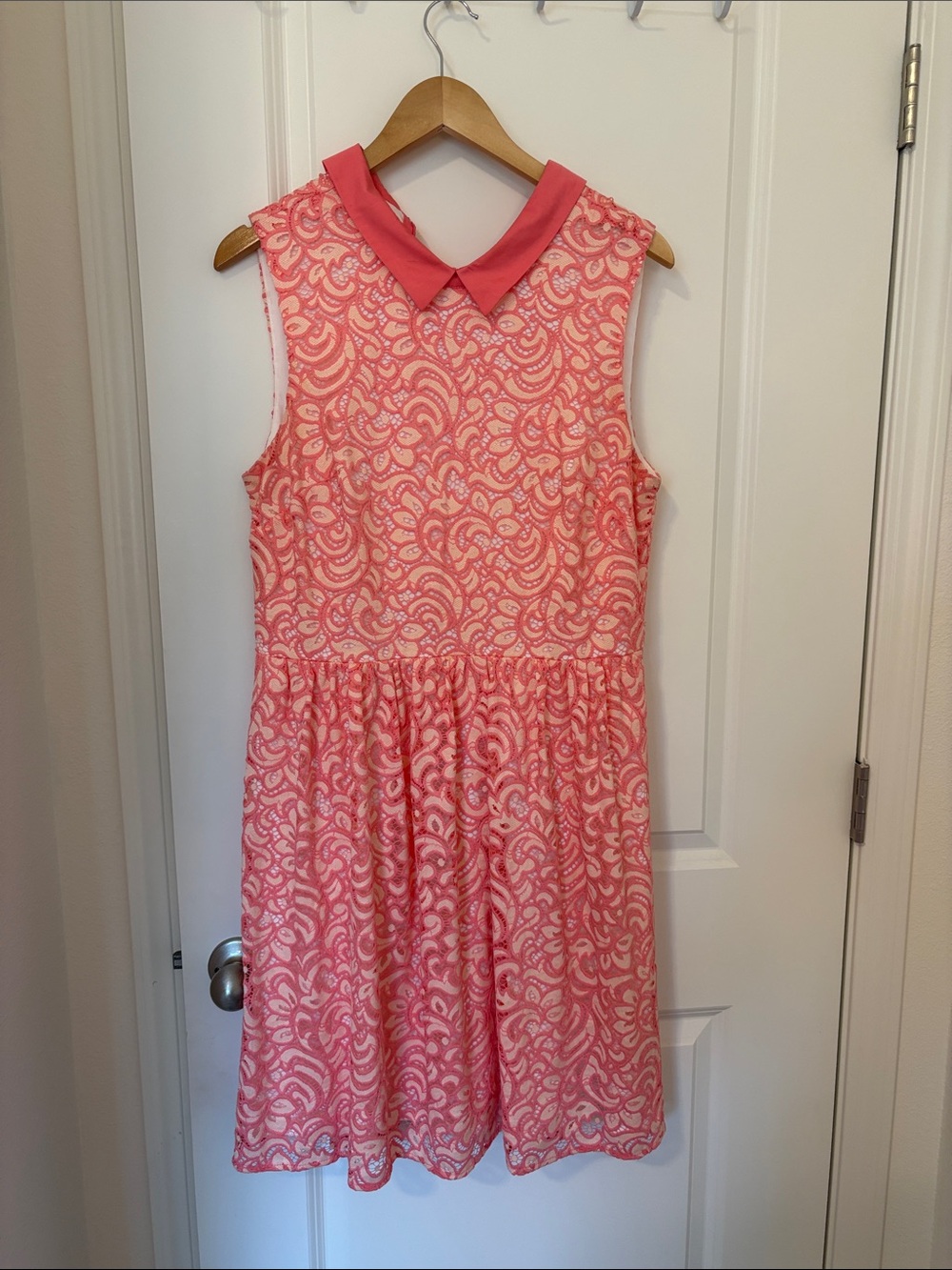 Betsey Johnson Coral Pink Lace Sleeveless Dress with Peter Pan Collar